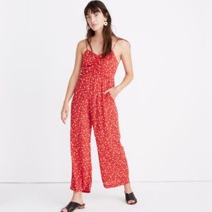 madewell lightweight ruched wide leg jumpsuit in floral prairie posies, size 2